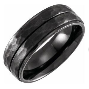 Stuller Men’s Ring Black Titanium 8mm Grooved Stepped-Edge Comfort-Fit Flat Band